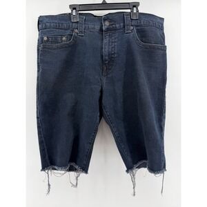 True Religion Ricky Mens Denim Cutoff Shorts Indigo Blue Raw Hem Size 38